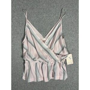 Free People Womens Top Pink Spaghetti Tank Stripe Shirt V Neck Peplum Shirt XS